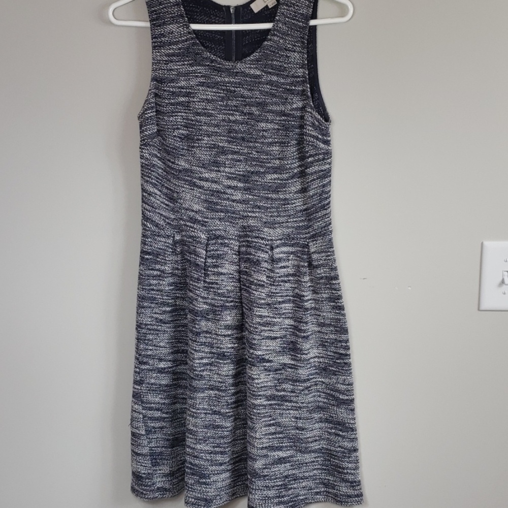 Loft Blue and White Fit And Flair Cotton Woven dress